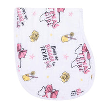 Load image into Gallery viewer, Gift Set: Texas Baby Girl Muslin Swaddle Blanket and Burp Cloth/Bib Combo