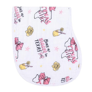 Gift Set: Texas Baby Girl Muslin Swaddle Blanket and Burp Cloth/Bib Combo