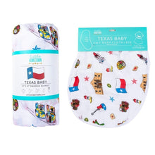 Load image into Gallery viewer, Gift Set: Texas Baby Unisex Muslin Swaddle Blanket and Burp Cloth/Bib Combo