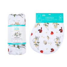 Load image into Gallery viewer, Gift Set: Virginia Baby Muslin Swaddle Blanket and Burp Cloth/Bib Combo (Floral)