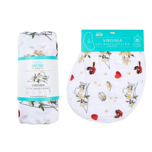 Gift Set: Virginia Baby Muslin Swaddle Blanket and Burp Cloth/Bib Combo (Floral)