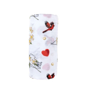 Gift Set: Virginia Baby Muslin Swaddle Blanket and Burp Cloth/Bib Combo (Floral)