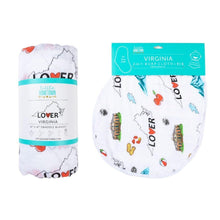 Load image into Gallery viewer, Gift Set: Virginia Baby Muslin Swaddle Blanket and Burp Cloth/Bib Combo