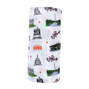 Gift Set: Washington D.C. Baby Muslin Swaddle Blanket and Burp Cloth/Bib Combo