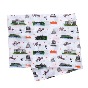 Gift Set: Washington D.C. Baby Muslin Swaddle Blanket and Burp Cloth/Bib Combo