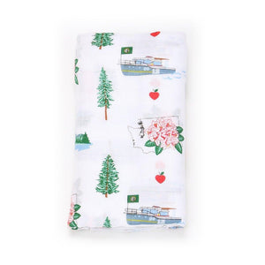 Gift Set: Washington (State) Baby Muslin Swaddle Blanket and Burp Cloth/Bib Combo