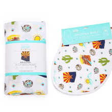 Load image into Gallery viewer, GiftSet: Arizona Baby Muslin Swaddle Blanket and Burp Cloth/Bib Combo