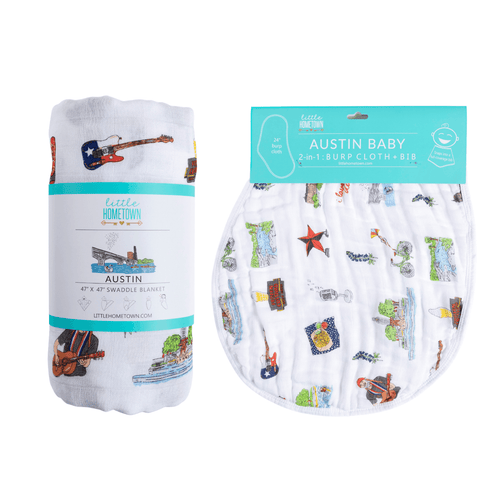 GiftSet: Austin Baby Muslin Swaddle Blanket and Burp Cloth/Bib Combo