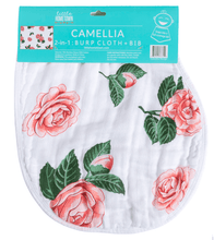 Load image into Gallery viewer, GiftSet: Camelia Baby Muslin Swaddle Blanket and Burp Cloth/Bib Combo