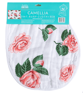 GiftSet: Camelia Baby Muslin Swaddle Blanket and Burp Cloth/Bib Combo