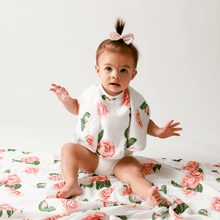 Load image into Gallery viewer, GiftSet: Camelia Baby Muslin Swaddle Blanket and Burp Cloth/Bib Combo