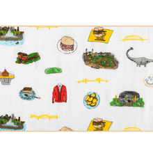 Load image into Gallery viewer, GiftSet: Pittsburgh Baby Muslin Swaddle Blanket and Burp Cloth/Bib Combo