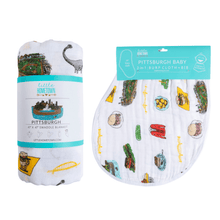 Load image into Gallery viewer, GiftSet: Pittsburgh Baby Muslin Swaddle Blanket and Burp Cloth/Bib Combo