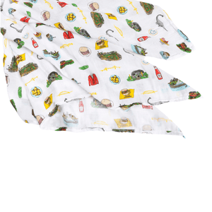 GiftSet: Pittsburgh Baby Muslin Swaddle Blanket and Burp Cloth/Bib Combo