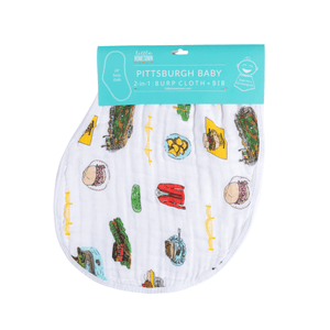 GiftSet: Pittsburgh Baby Muslin Swaddle Blanket and Burp Cloth/Bib Combo