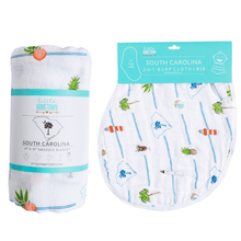 Load image into Gallery viewer, GiftSet: South Carolina Baby Muslin Swaddle Blanket and Burp Cloth/Bib Combo