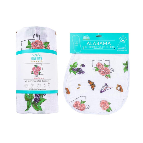 Muslin Baby Swaddle Blanket & Bib Gift Set: Alabama Floral