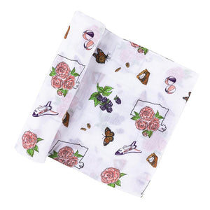 Muslin Baby Swaddle Blanket & Bib Gift Set: Alabama Floral