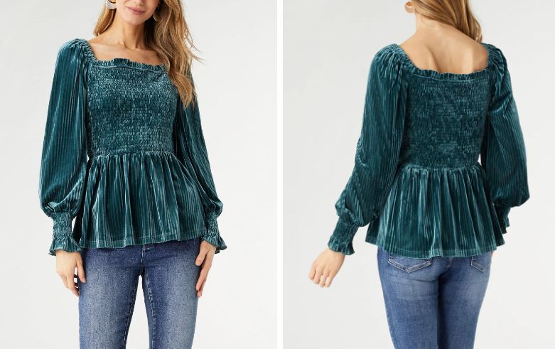 COCO & CARMEN LULU PLEATED VELOUR TOP