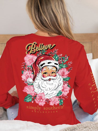 SIMPLY SOUTHERN COLLECTION YOUTH FLORAL SANTA LONG SLEEVE TSHIRT