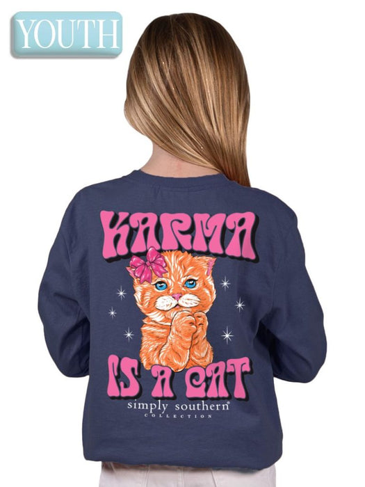 SIMPLY SOUTHERN COLLECTION KARMA IS A CAT YOUTH LONG SLEEVE T-SHIRT