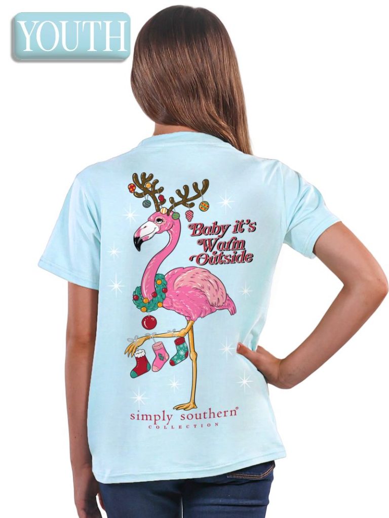 SIMPLY SOUTHERN COLLECTION YOUTH FLAMINGO HOLIDAY TSHIRT