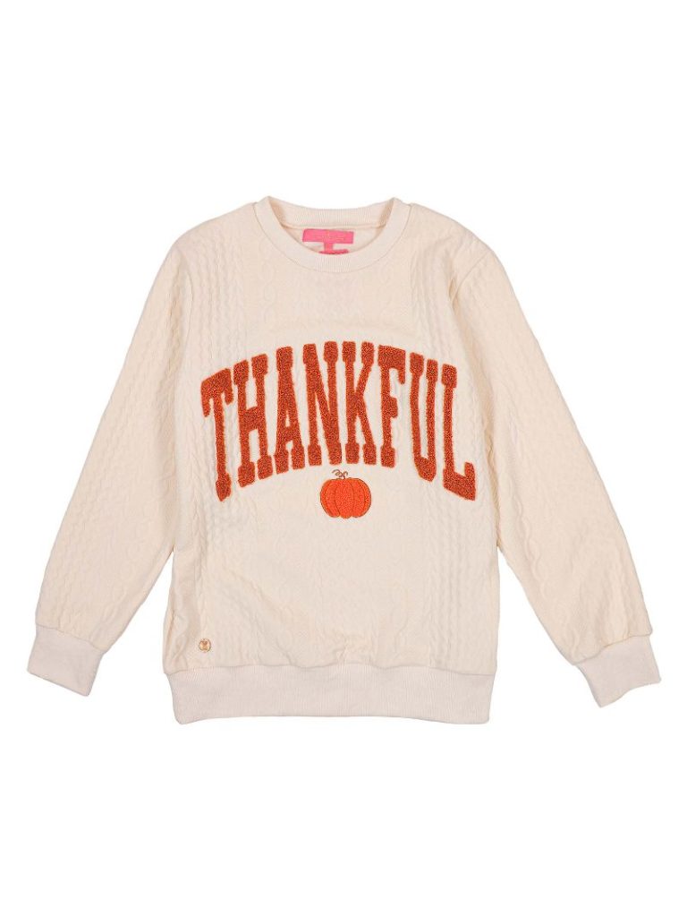 SIMPLY SOUTHERN COLLECTION YOUTH CREW BRAIDED THANKFUL SWEATSHIRT