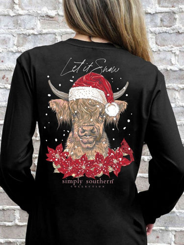 SIMPLY SOUTHERN COLLECTION LET IT SNOW COW LONG SLEEVE TSHIRT