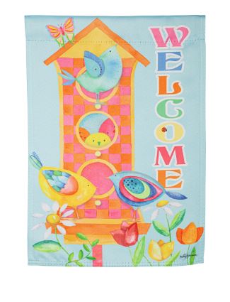 Evergreen Spring Chripings Welcome to our Home Suede Garden Flag