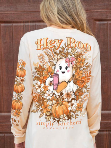 SIMPLY SOUTHERN COLLECTION ADULT HEY BOO LONG SLEEVE T-SHIRT