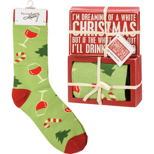 PBK DREAMIN' OF A WHITE CHRISTMAS SOCK AND SIGN GIFT SET