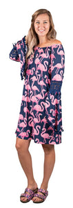 Simply Southern Flamingo Bell Sleeve Dress