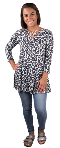 Simply Southern Snow Leopard Cross Neck Tunic