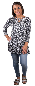 Simply Southern Snow Leopard Cross Neck Tunic