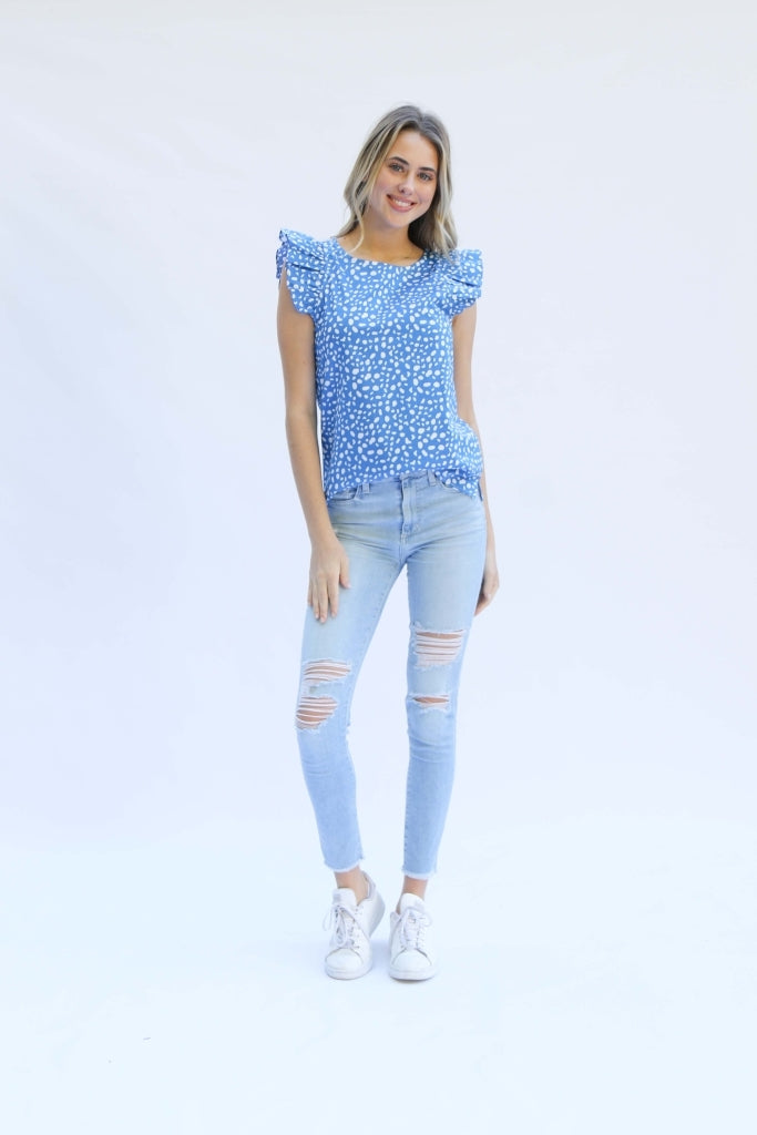 Michelle McDowell Spotted Blue Vada Top