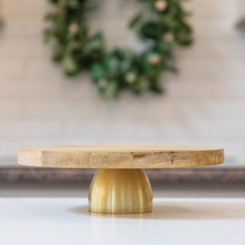 Mary Square Gold and Wood Cake Stand