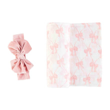 Load image into Gallery viewer, MUD PIE BOW SWADDLE &amp; HEADBAND SET