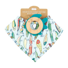 Load image into Gallery viewer, MUD PIE BLUE FISHING LURE BIB &amp; TEETHER SET