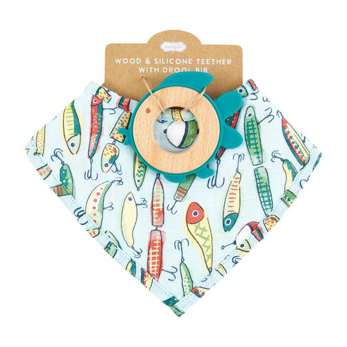 MUD PIE BLUE FISHING LURE BIB & TEETHER SET