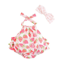 Load image into Gallery viewer, MUD PIE BABY STRAWBERRY SUNSUIT &amp; HEADBAND SET