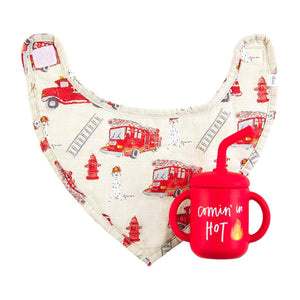 MUD PIE FIRE TRUCK SILICONE CUP & BIB SET