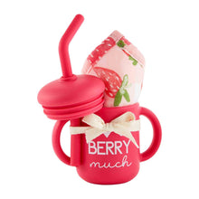 Load image into Gallery viewer, MUD PIE BERRY SILICONE CUP &amp; BIB SET