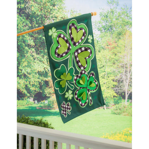 Evergreen Shamrocks With Checks House Flag