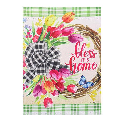 Evergreen Spring Florals Wreath House Flag