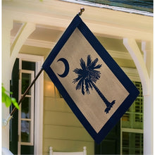 Load image into Gallery viewer, Evergreen South Carolina Palmetto House Burlap Flag