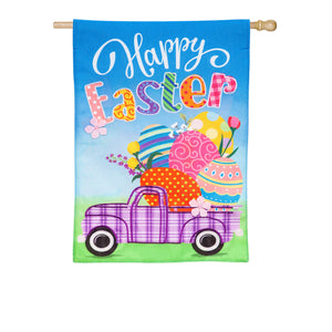 Evergreen Easter Plaid Truck Burlap House Flag