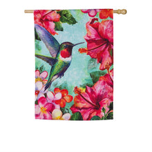 Load image into Gallery viewer, EVERGREEN SP20 Hummingbird and Hibiscus House Textured Suede Flag
