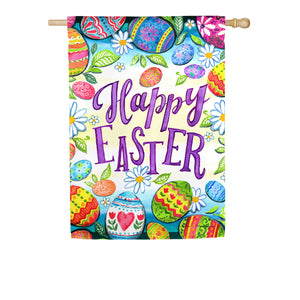 Evergreen Happy Easter Eggs Textured Suede House Flag