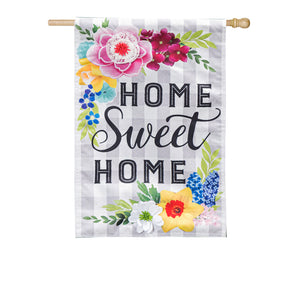 Evergreen Home Sweet Home Plaid Floral Linen House Flag
