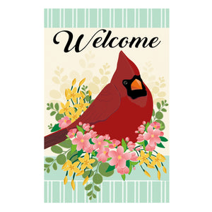 Evergreen Spring Floral Cardinal Linen Garden Flag